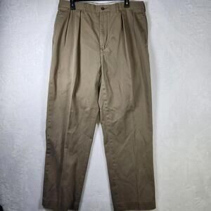 Polo Ralph Lauren Andrew Pants 36x32 Khaki Pleated Chinos Classic Fit‎ Cotton